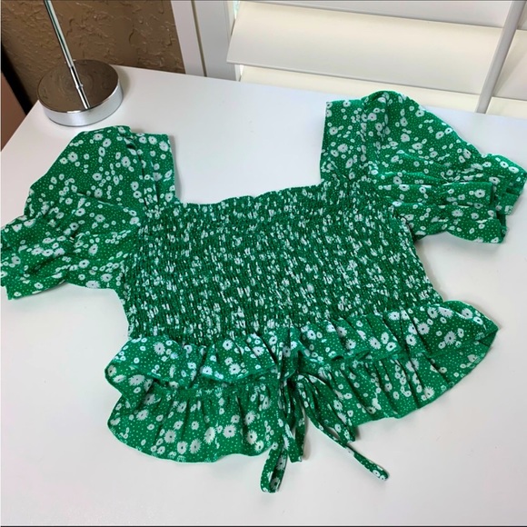 Floral Draw String Crop Top - Picture 1 of 8